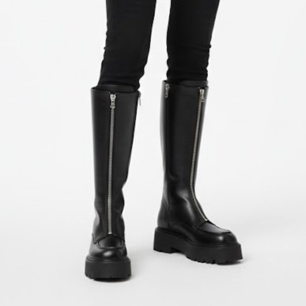  Steve Madden RINZA Mid-Calf Boots Size 8.5 Black Leather Center Zipper (New, No